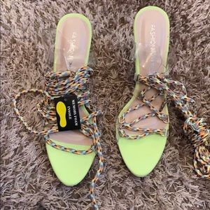 Never worn. Lace up multicolor heels